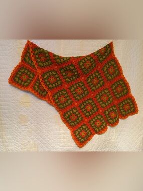 Vintage Handmade Crochet Granny Square Afghan 45" X 22" Great Boho Colorscheme